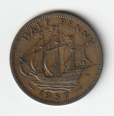 Anglie, 1/2 Penny 1957