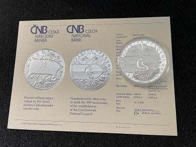 Pamětní stříbrná mince Československá národní rada 500 Kč proof