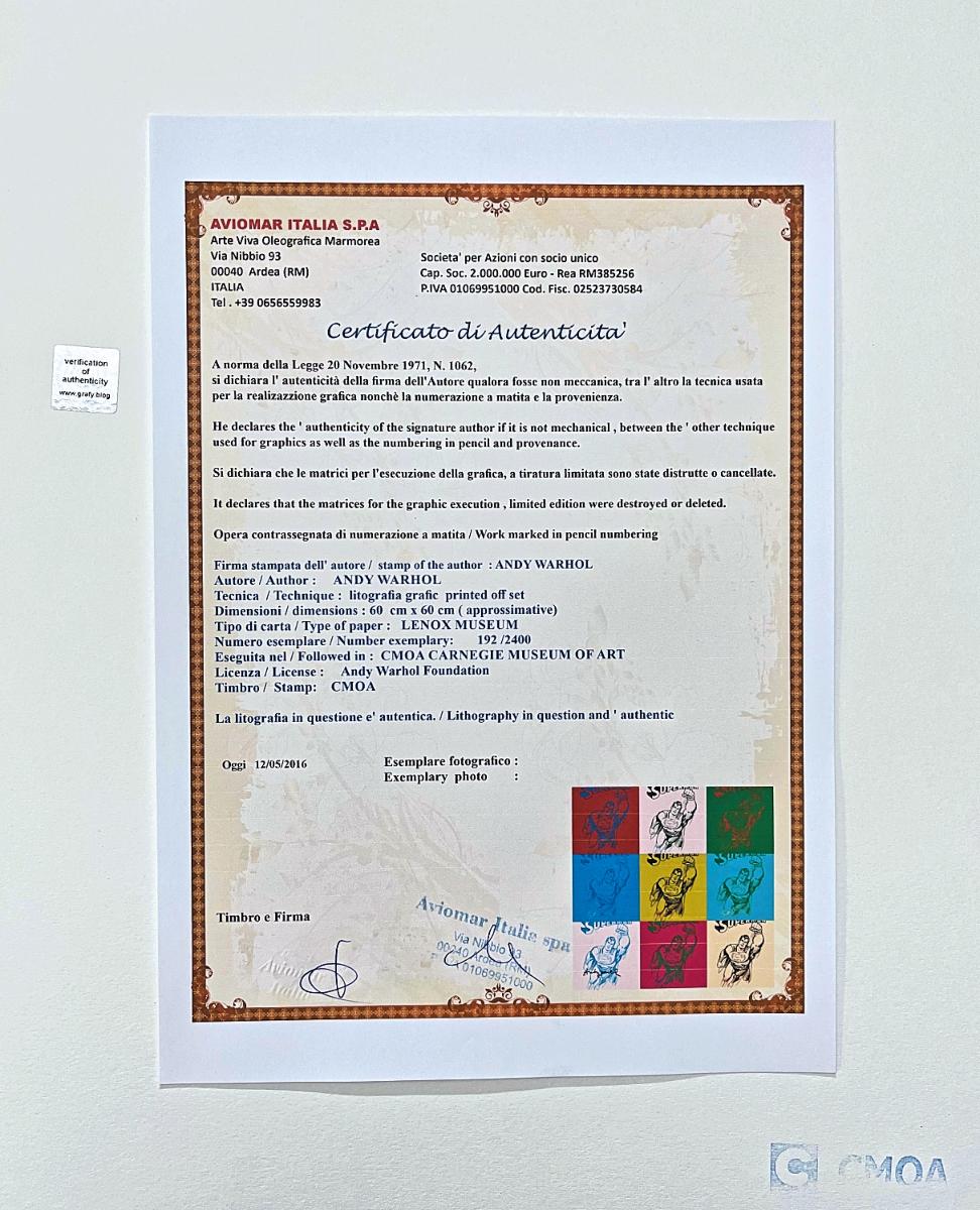 ANDY WARHOL - "SUPERMAN" - CERTIFIKACE, SIGNOVÁNO, 192/2400, CMOA - Výtvarné umění