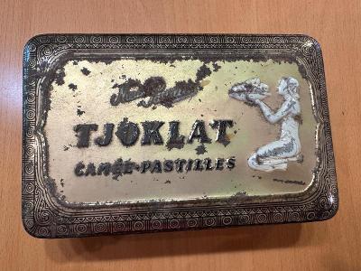 Starožitní plechová krabička Tjoklat Camée Pastilles Amsterdam