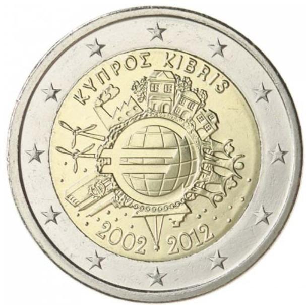 Pamätné 2 EUR Cyprus / Cyprus 2012 Desať rokov eurobankoviek a mincí - Zberateľstvo