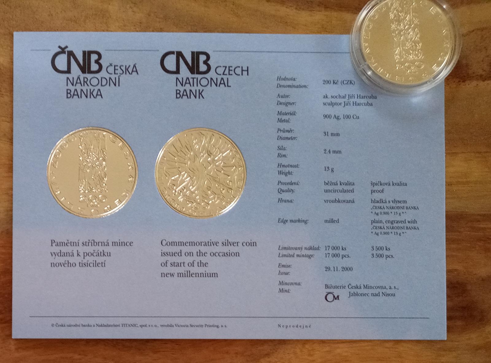 Pamätná strieborná minca - Počiatok nového tisícročia - BK - Numizmatika