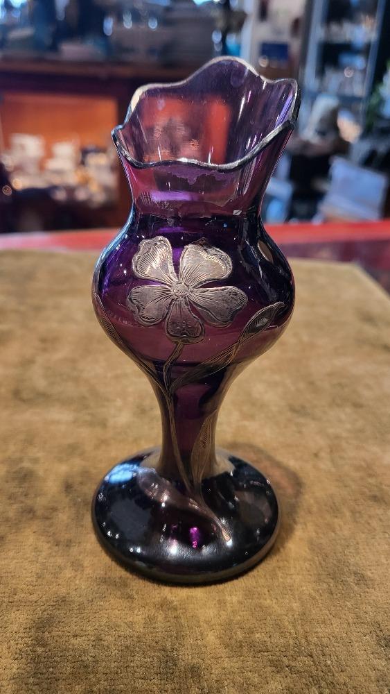 Secesná váza so striebornou montážou - kvetina - Starožitnosti