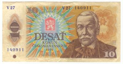 1986 (ČSSR) - Bankovka 10 Kčs, série V27, NEperforovaná (1789)