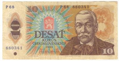 1986 (ČSSR) - Bankovka 10 Kčs, série P68, NEperforovaná (1799)