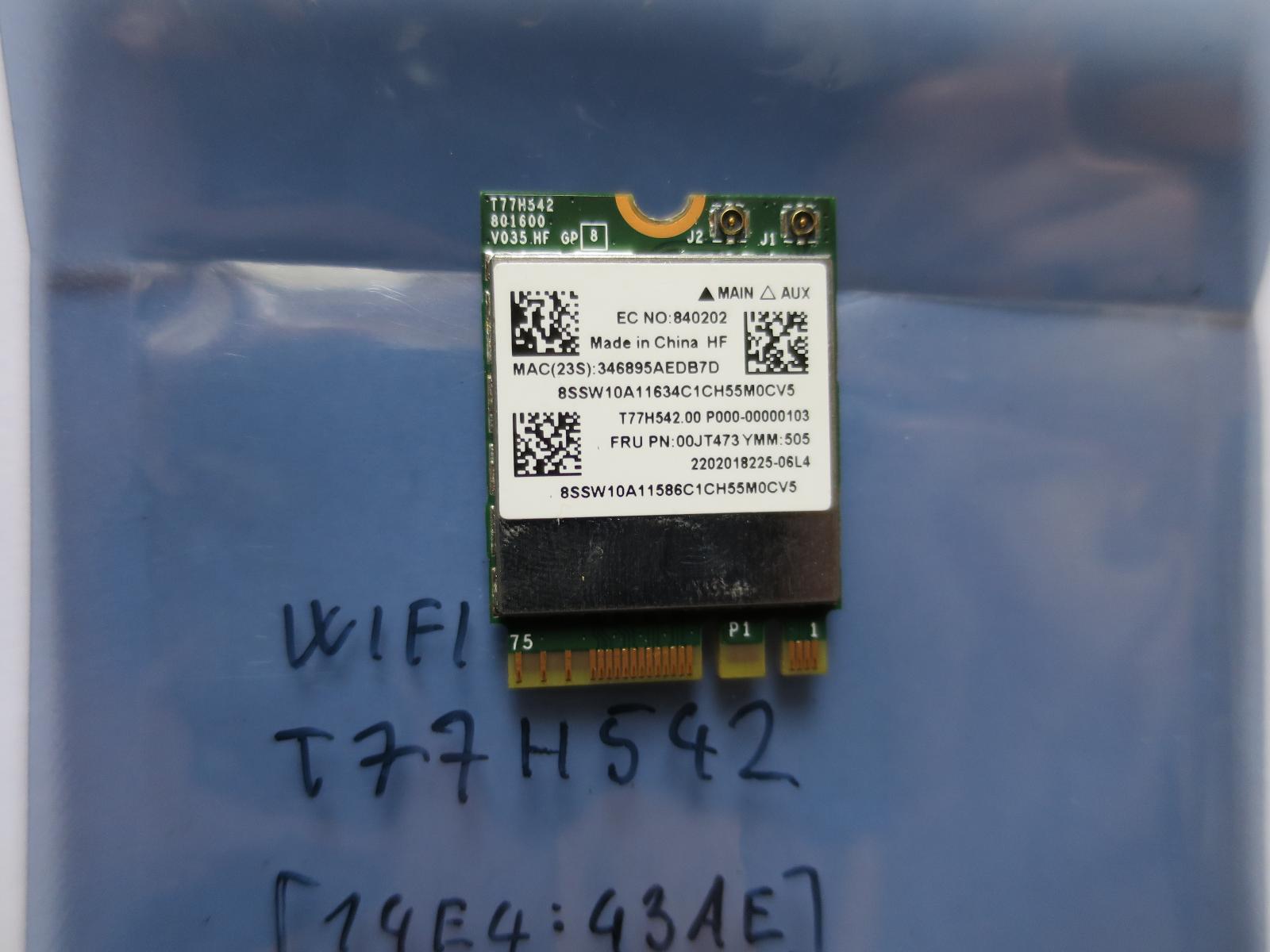 Wi-Fi karta T77H542.00 (M.2, 802.11a/b/g/n/ac WLAN + Bluetooth 4.0) - Notebooky, príslušenstvo