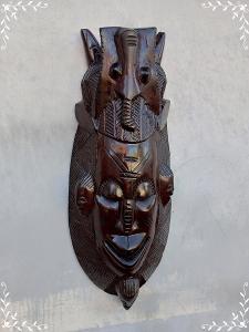 100 letá masivní dřevěná nástěnná africká maska - dekorace  