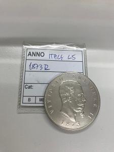 Itálie 5 Lire 1873 R (strieborná minca)