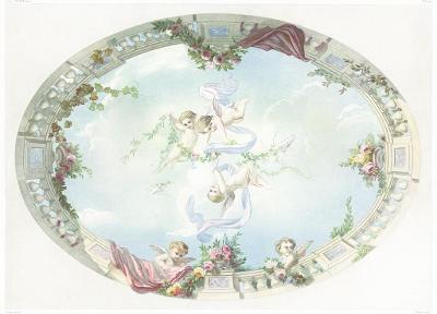 andělé freska, chromolitografie, (1900)