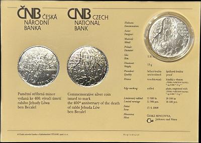 Pamětní stříbrná mince Rabí Jehuda Löw ben Becalel, bankovní jakost-bk