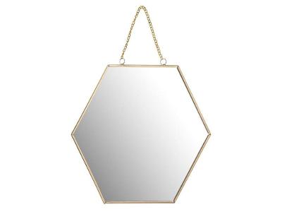 Nástěnné zrcadlo ve tvaru šestiúhelníku, šířká 29 cm, kov, zlatá barva