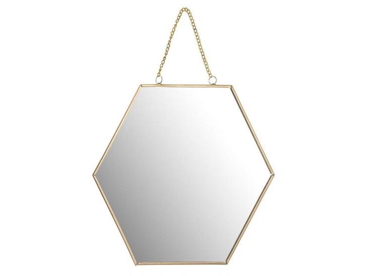 Nástěnné zrcadlo ve tvaru šestiúhelníku, šířká 29 cm, kov, zlatá barva - Dům a zahrada