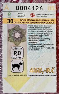 Měsíční (nepoužitá) jízdenka Praha MHD pro psa (kolem roku 2006)