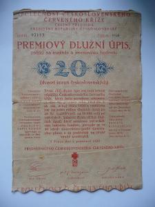 dlužní úpis prémiový 1920, série 07153, č. 046, červený kříž