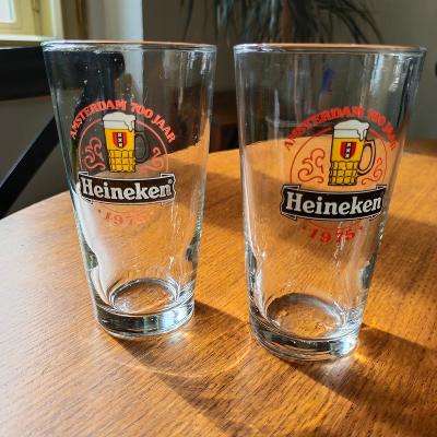 2 ks - staré retro pivní výroční sklenice HEINEKEN - r. 1975