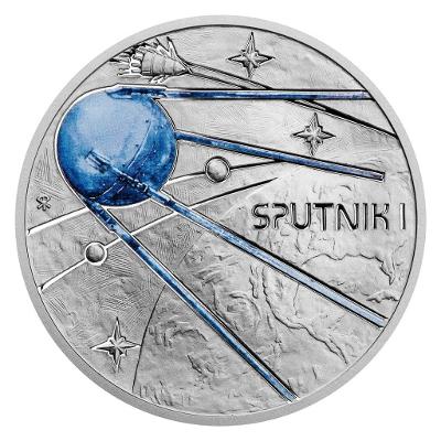 Stříbrná mince Mléčná dráha - První umělá družice Sputnik 1 proof