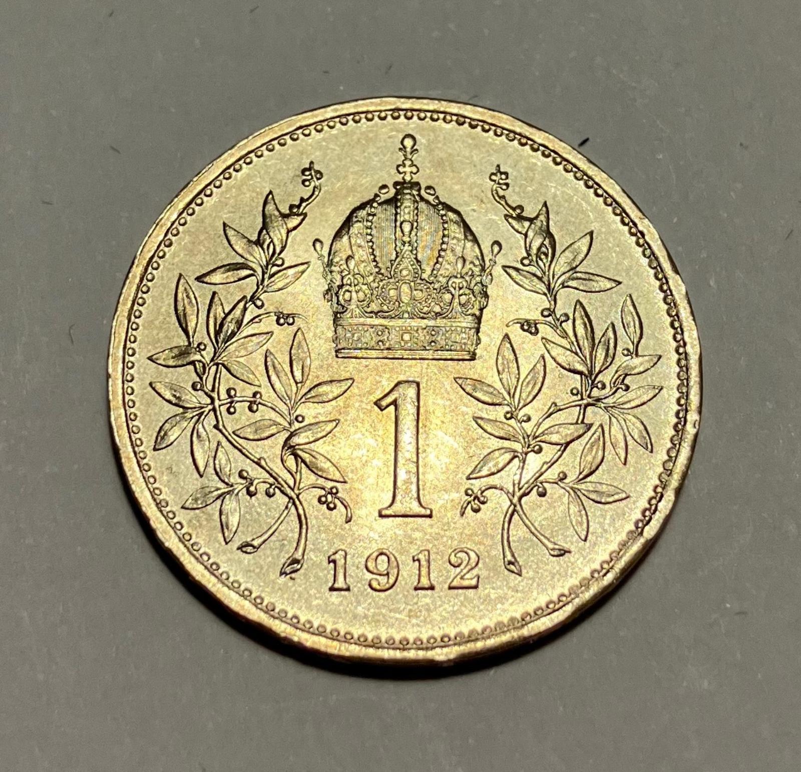 1 Korona corona koruna 1912 b.z. - patina Ag - Numizmatika