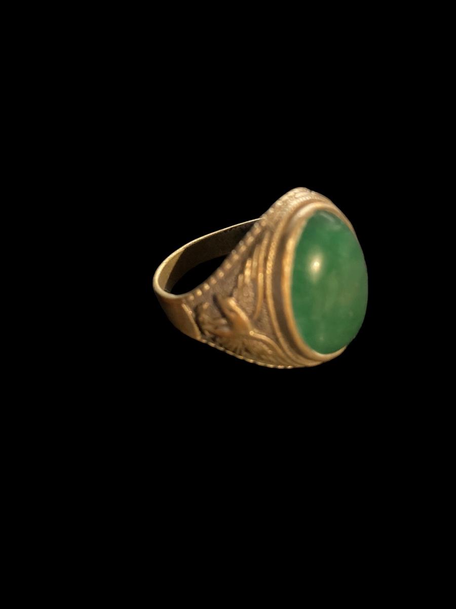 Starý strieborný prsteň so zeleným kameňom - Starožitné šperky