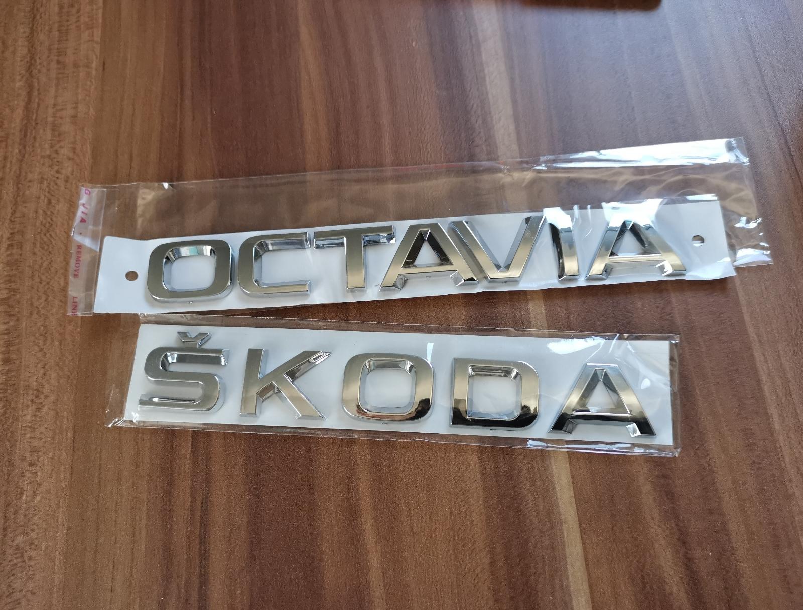 Súprava dvoch nápisov Škoda + Octavia strieborný samonalepovací - Auto-moto