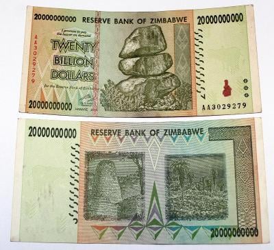 20 000 000 000 DOLLAR ZIMBABWE 2008 P86 z oběhu stav 1-3