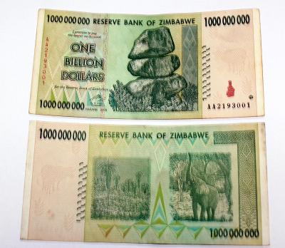 1 000 000 000 DOLLAR ZIMBABWE 2008 P83 z oběhu stav 1-3