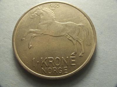 Norsko - 1 Krone z roku 1963 - Kůň 