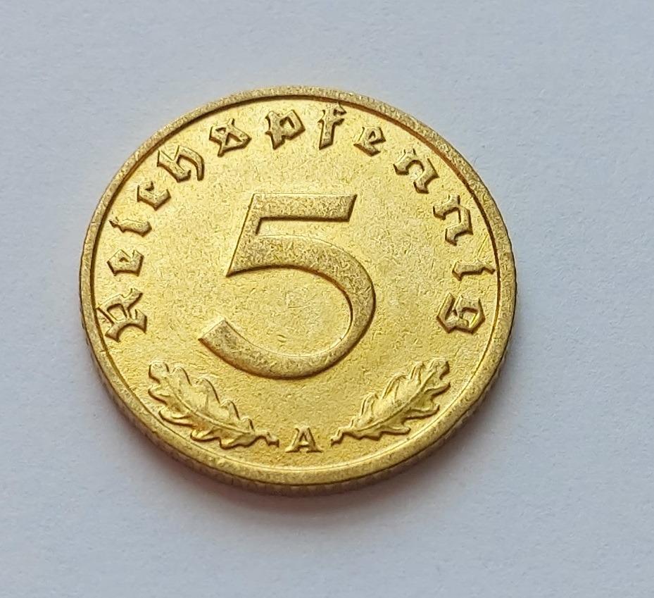 Nemecko - 5 Reichspfennig 1936 A. Veľmi vzácny. Luxusný stav - (č.400) - Numizmatika