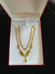 Zlatý náhrdelník biedermeier/secese s olivíny