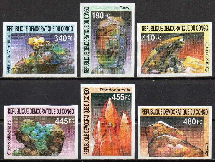 Kongo Kinshasa-Minerály 2002** Mi.1713-1718 /stříhané/ zoubkované 24 € - Známky