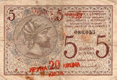 Jugoslávská bankovka ve velmi dobrém stavu. Přetisk.