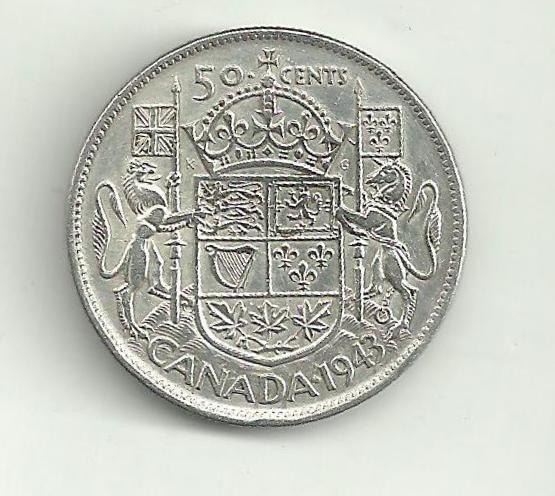 50 Cent Kanada 1943 striebro - Numizmatika