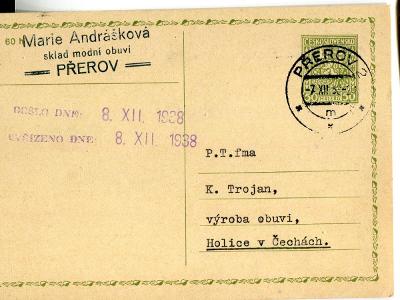 PŘEROV - SKLAD OBUVI M. ANDRÁŠKOVÁ  1938 /DD-25