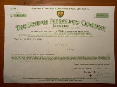 THE BRITISH PETROLEUM COMPANY LIMITED, AKCIE NA 100 LIBER, R. 1958