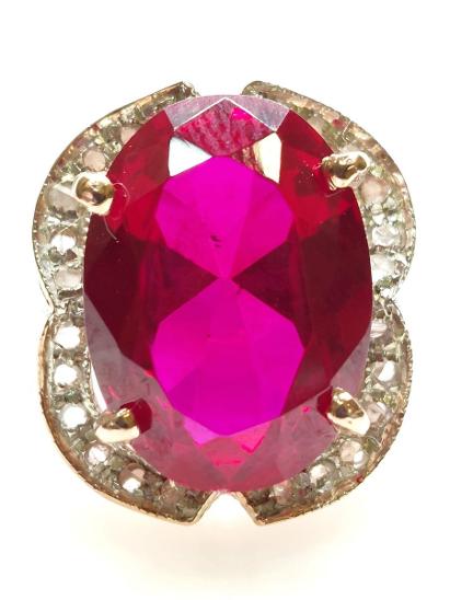 9 kt. Ružové zlato, Striebro - Prsteň - 6,00 ct Rubín - Diamanty č:257 - Starožitné šperky