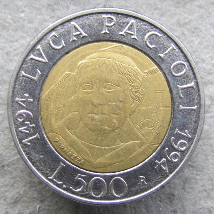Itálie 500 lir 1994 500 let od narození Lucy Pacioliho - Numismatika