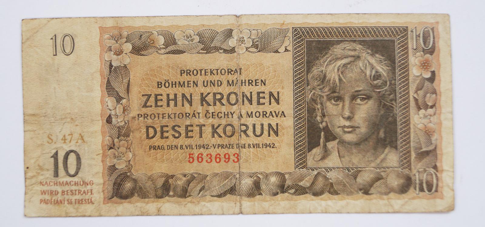 Bankovka - Protektorát - 10 korún - 1942 ☻ - Bankovky