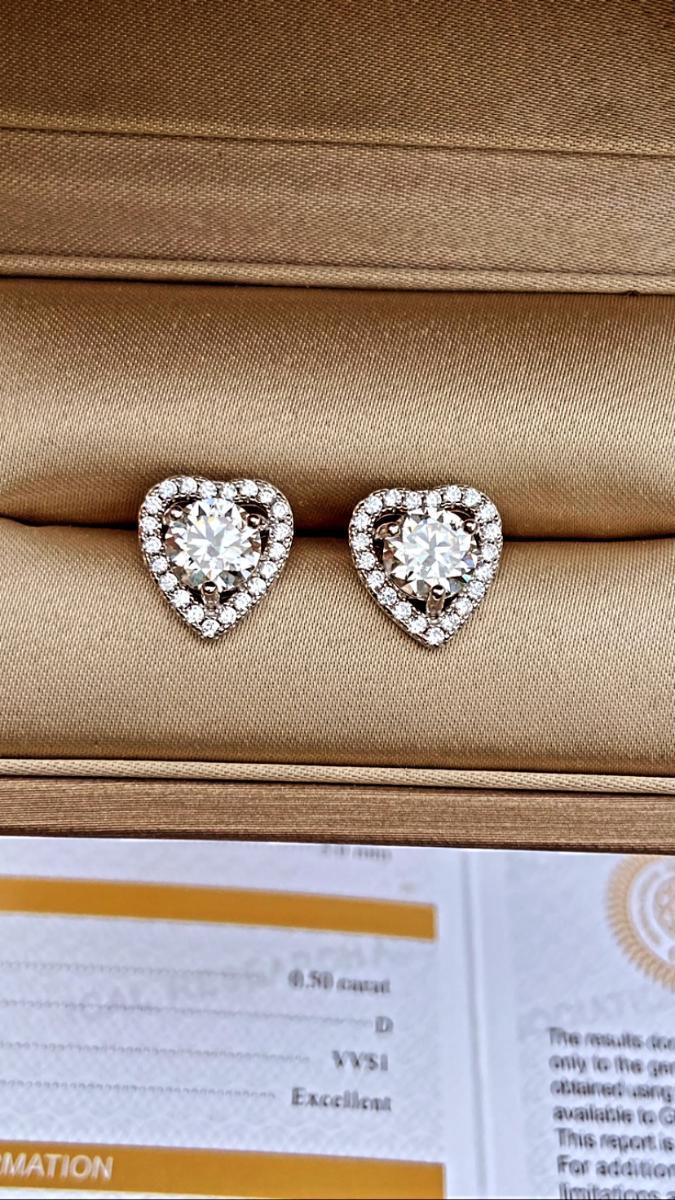 2 ct. Moissanit moissanite stříbrné diamantové náušnice srdce 925 - Stříbrné šperky