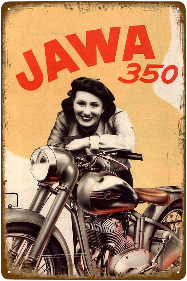 reklamná plechová ceduľa - Jawa 350 (dobová reklama) - Auto-moto