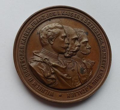 Vzácná luxusní medaile Alliance Německo, Rakousko a Itálie 1882..