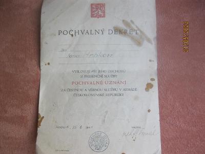 Pochvalný dekret, uznání, 1947, socialismus, retro.