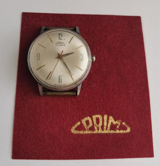 Pánske hodinky Prim bez dátumu, strieborný ciferník, chrómové puzdro. - Starožitnosti