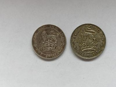 2 x stříbrný shilling 1916, 1942 Anglie
