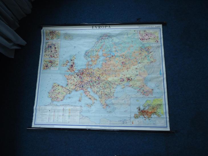 Nástěnná mapa - EVROPA - hospodářská mapa - velikost 154x178 cm - 1961 - Mapy a veduty Evropa