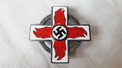 Smalt veliký odznak kříž s plameny a nápisem - svastika červený č.5