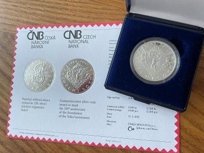 Pamětní stříbrná mince Založení Sokola 200 Kč proof