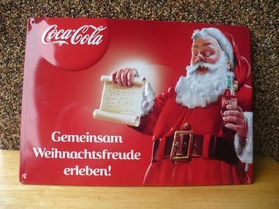 Coca Cola - reklamní plech. cedule na nápoj, Santa Klaus, Německo