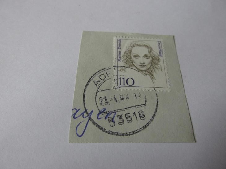 Ústřižek obálky Německo 1999, známka Marlene Dietrich - Filatelie