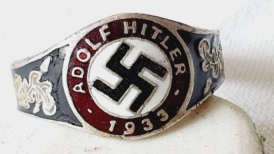 Ag stříbný pán. prsten Adolf Hitler 1933 - Kříž SVASTIKA smalt . 