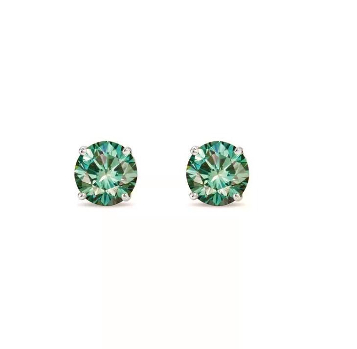 náušnice zelený diamant S925 moissanit moissanite 1 ct. Šroubek  - Stříbrné šperky