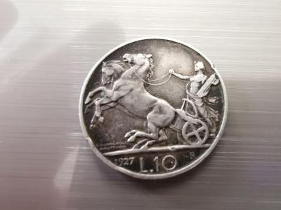 mince 10 Lir Itálie 1927 stříbro